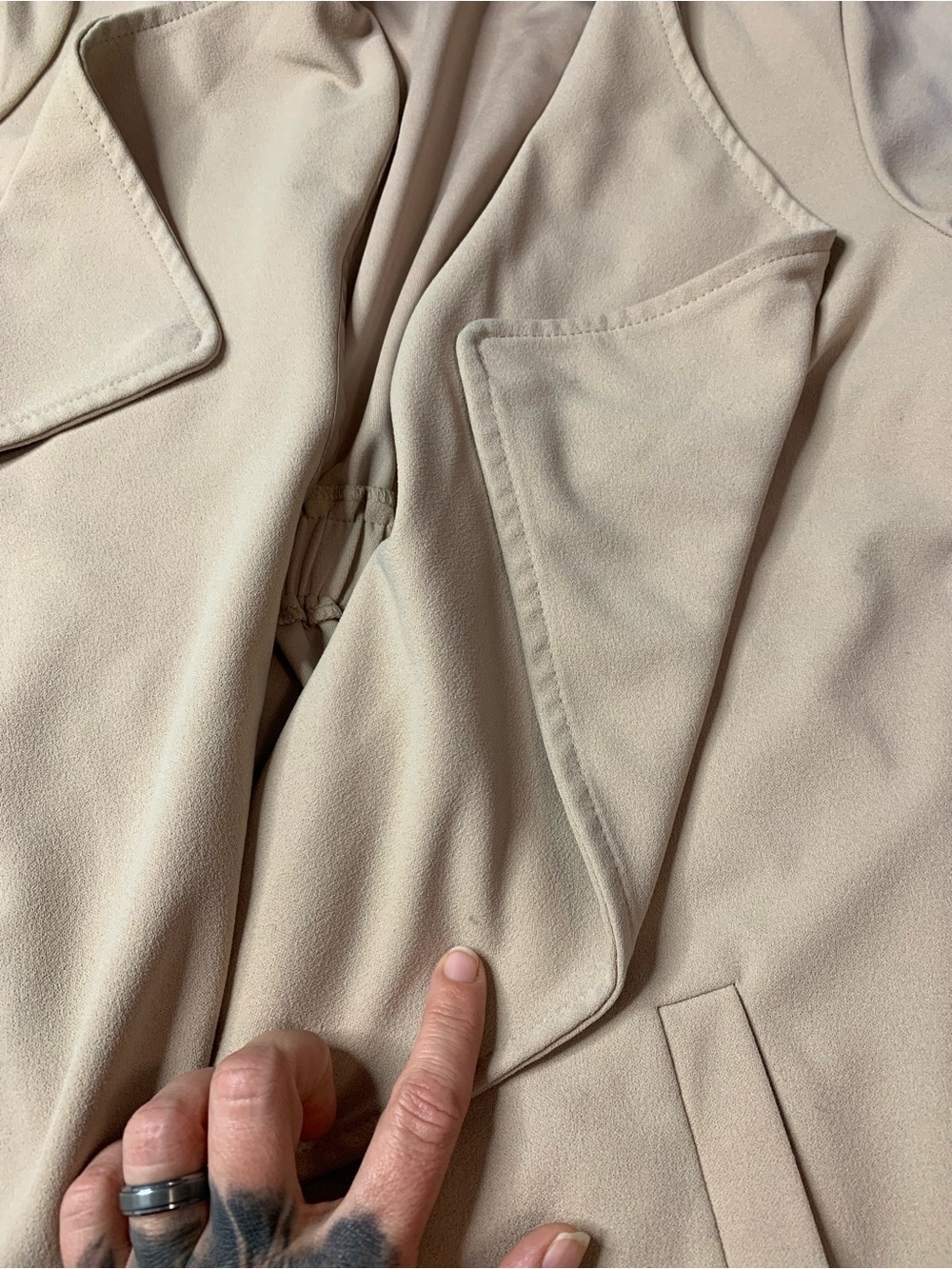 ReVamped Beige Drape Front Trench Coat Jacket Small S/P - Picture 10 of 12
